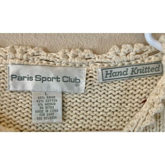 Vintage Paris Sport Club Women's Hand Knitted Mohair Blend Knit Sweater Large - Picture 4 of 8